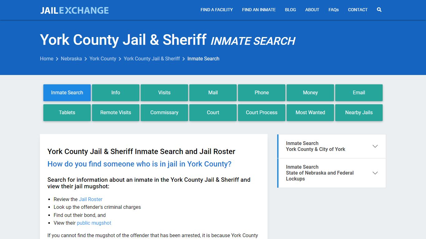 Inmate Search: Roster & Mugshots - York County Jail & Sheriff, NE