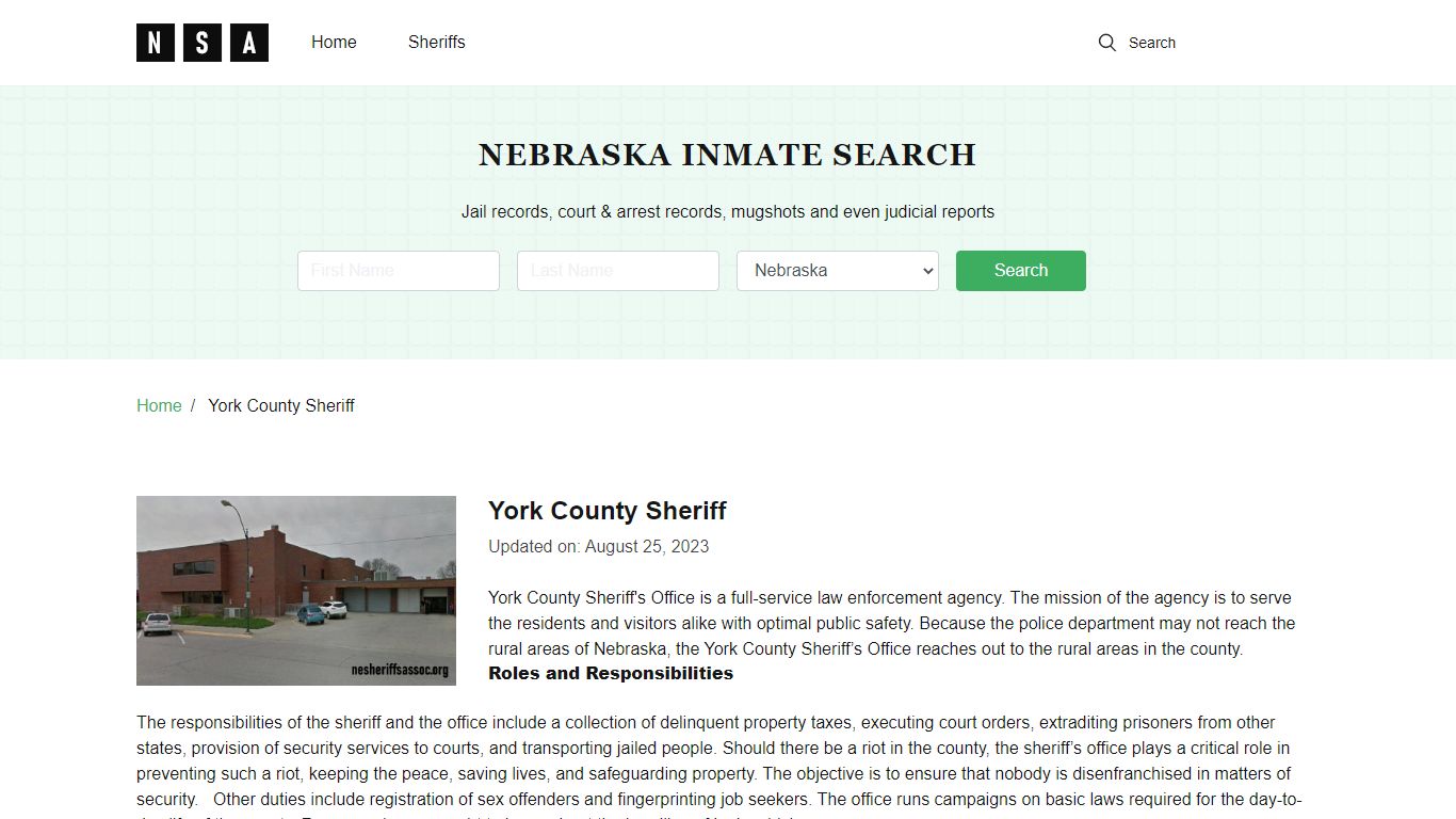 York County Sheriff, Nebraska and County Jail Information