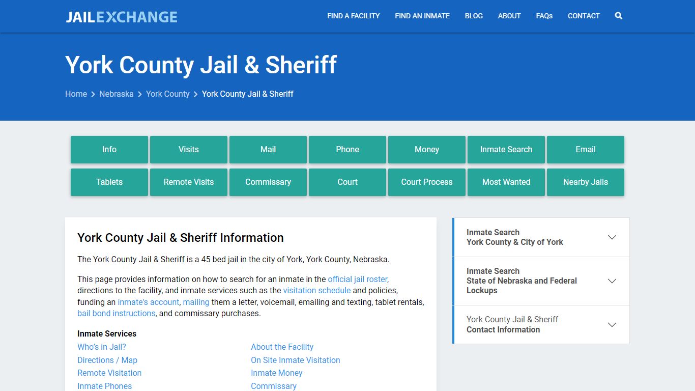 York County Jail & Sheriff, NE Inmate Search, Information